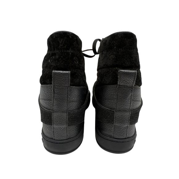 Louis Vuitton Leather Suede Monogram Cliff Top Wedge Sneaker Black Size 40 - Picture 3 of 13